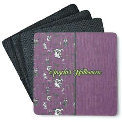 Witches On Halloween Square Rubber Backed Coasters - Set of 4 (Personalized)