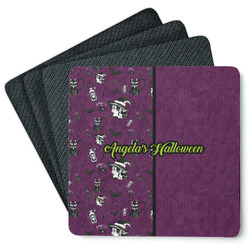 Witches On Halloween Square Rubber Backed Coasters - Set of 4 (Personalized)