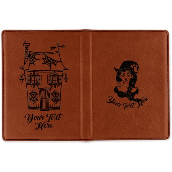 Witches On Halloween Cognac Leather Passport Holder Outside Double Sided - Apvl
