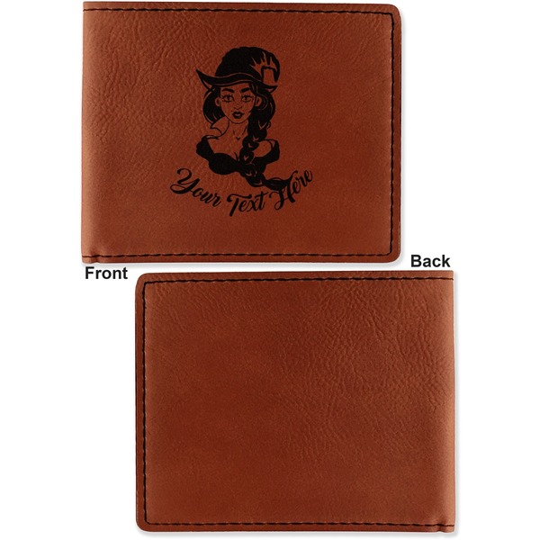 Witches On Halloween Cognac Leatherette Bifold Wallets - Front and Back Single Sided - Apvl