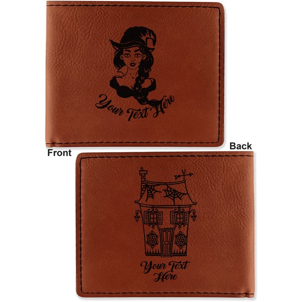 Witches On Halloween Cognac Leatherette Bifold Wallets - Front and Back