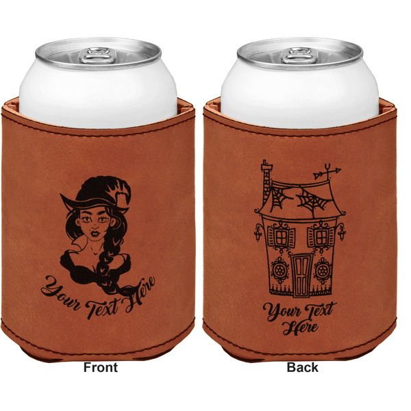 Witches On Halloween Cognac Leatherette Can Sleeve - Double Sided Front and Back