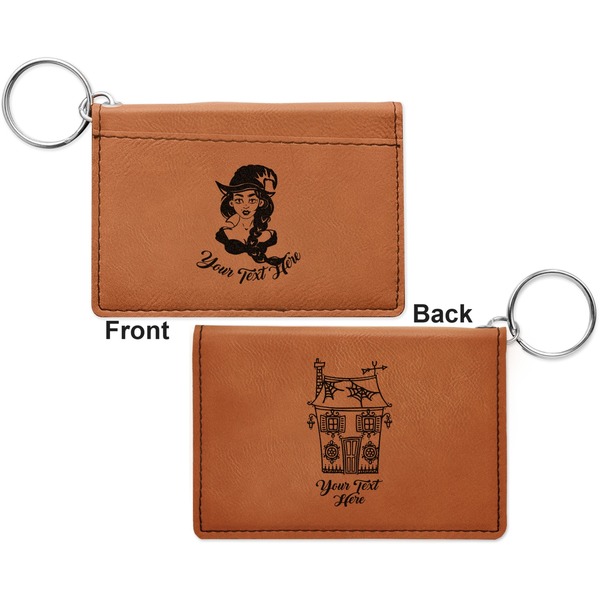 Witches On Halloween Cognac Leatherette Keychain ID Holders - Front and Back Apvl