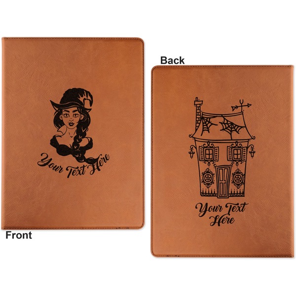 Witches On Halloween Cognac Leatherette Portfolios with Notepad - Large - Double Sided - Apvl