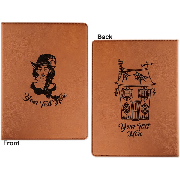 Witches On Halloween Cognac Leatherette Portfolios with Notepad - Small - Double Sided- Apvl
