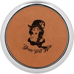 Witches On Halloween Set of 4 Leatherette Round Coasters w/ Silver Edge (Personalized)