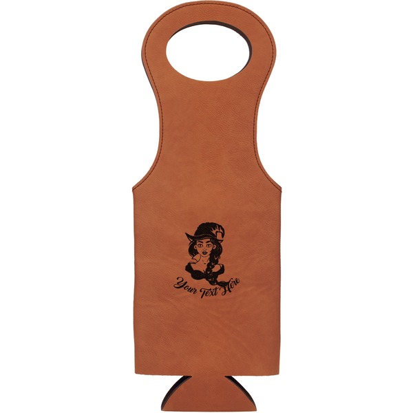 Custom Witches On Halloween Leatherette Wine Tote (Personalized)