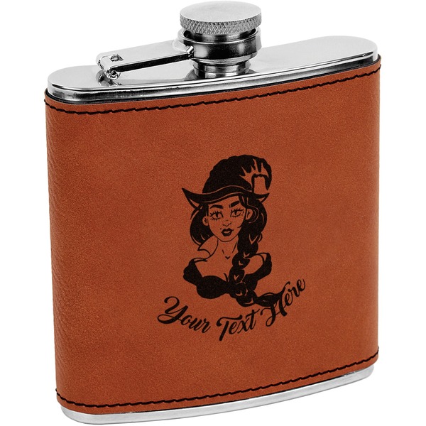 Custom Witches On Halloween Leatherette Wrapped Stainless Steel Flask (Personalized)