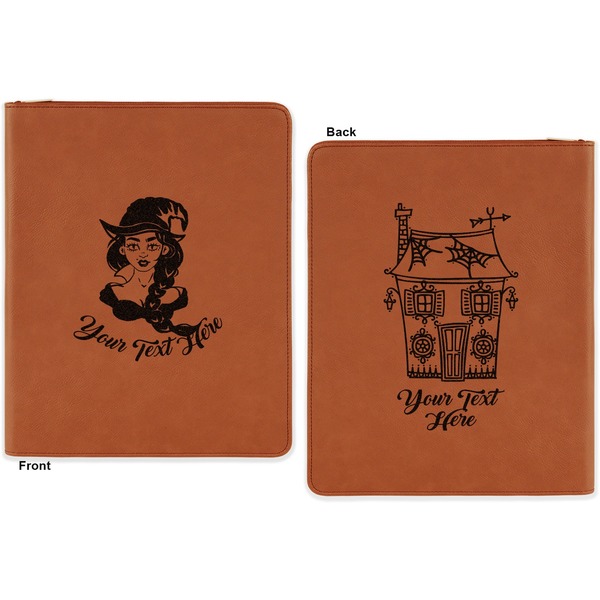 Witches On Halloween Cognac Leatherette Zipper Portfolios with Notepad - Double Sided - Apvl