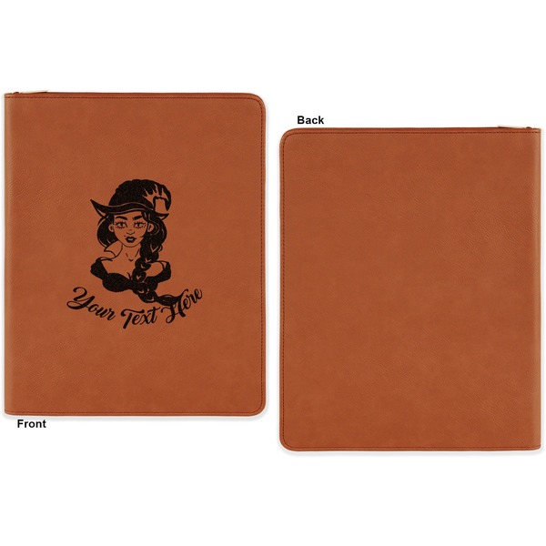 Witches On Halloween Cognac Leatherette Zipper Portfolios with Notepad - Single Sided - Apvl