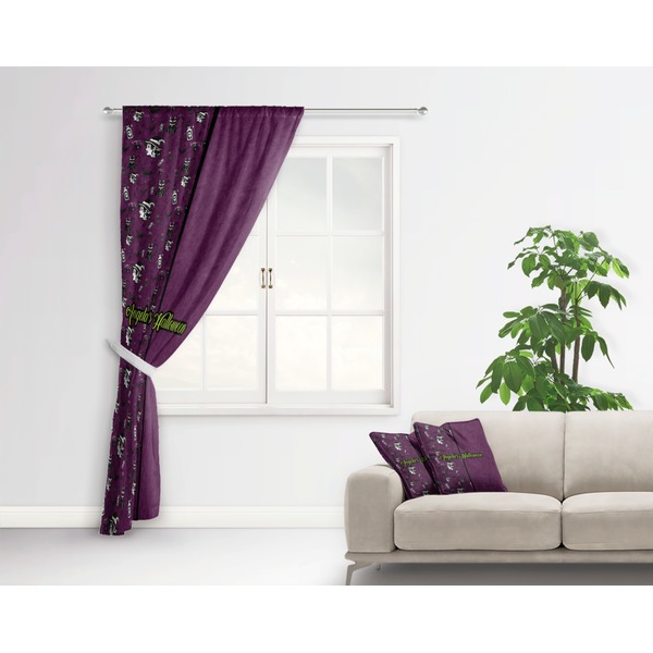 Witches On Halloween Curtain With Window and Rod - in Room Matching Pillow