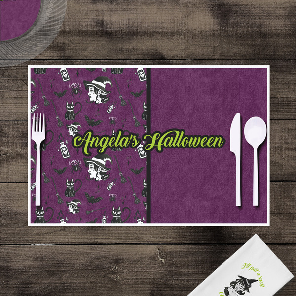 Witches On Halloween Disposable Paper Placemat - In Context