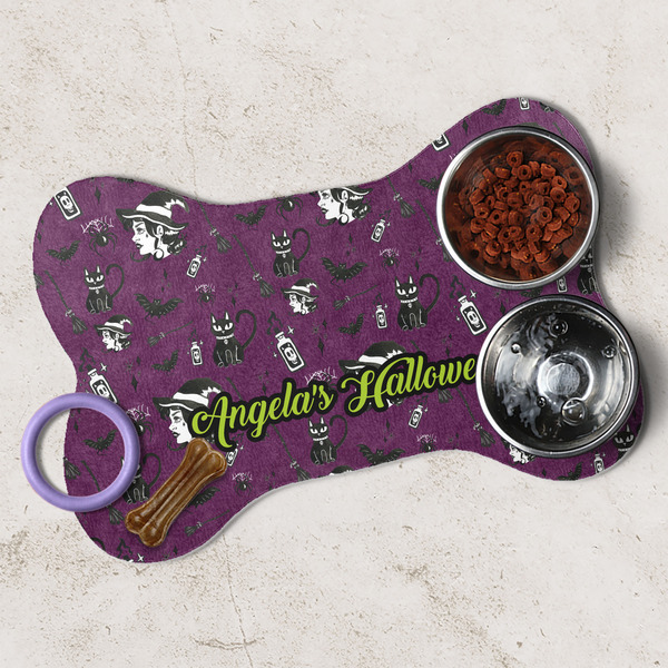 Witches On Halloween Dog Bone Shaped Mat Lifestyle