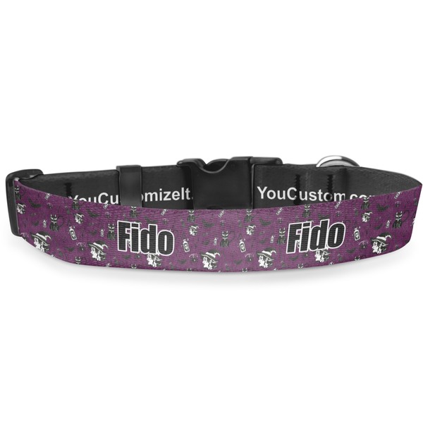 Custom Witches On Halloween Deluxe Dog Collar - Medium (11.5" to 17.5") (Personalized)