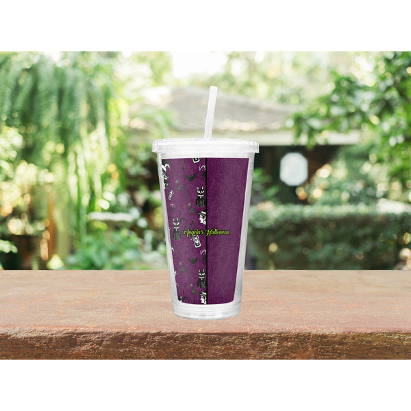 Witches On Halloween Double Wall Tumbler with Straw Lifestyle