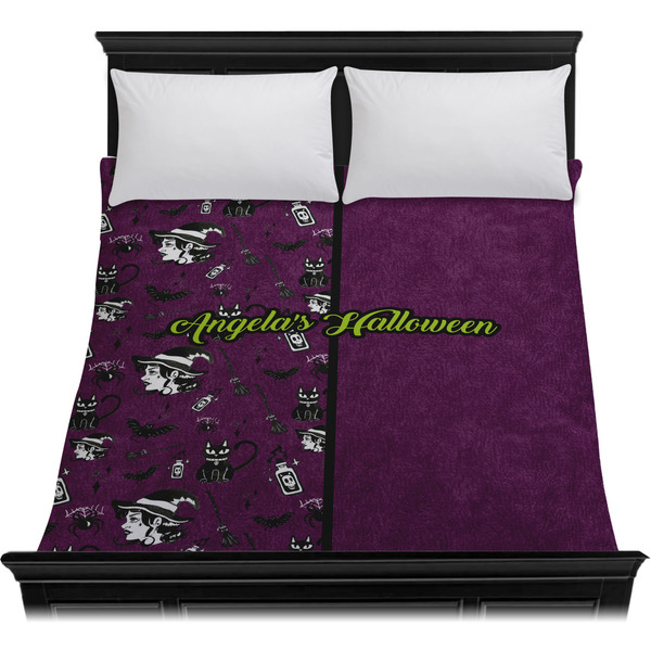 Witches On Halloween Duvet Cover - Queen - On Bed - No Prop
