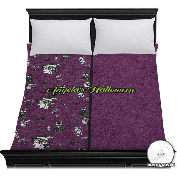 Custom Witches On Halloween Duvet Cover - Full / Queen (Personalized)