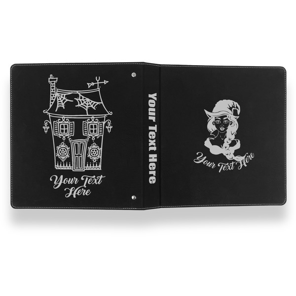 Witches On Halloween Leather Binder - 1" - Black- Back Spine Front View
