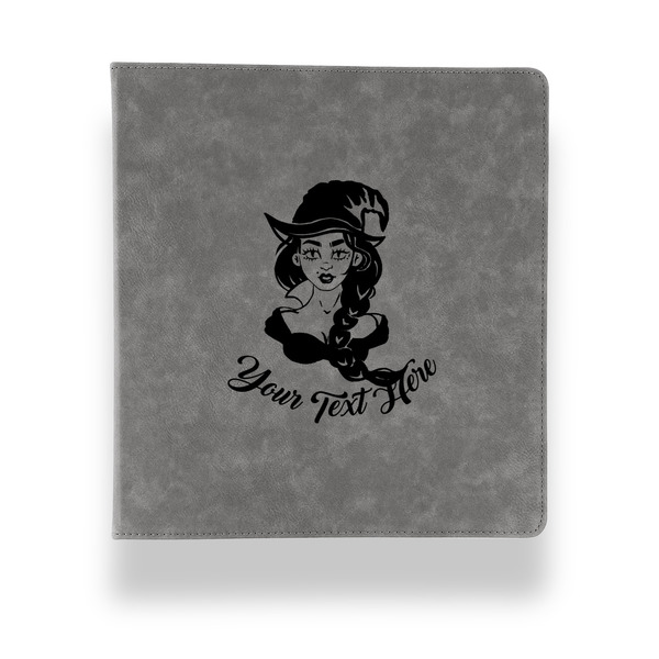 Custom Witches On Halloween Leather Binder - 1" - Grey (Personalized)