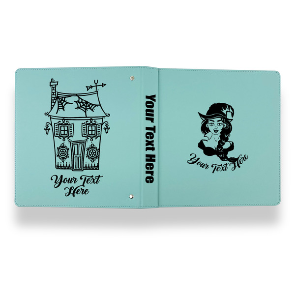 Witches On Halloween Leather Binder - 1" - Teal - Back Spine Front View