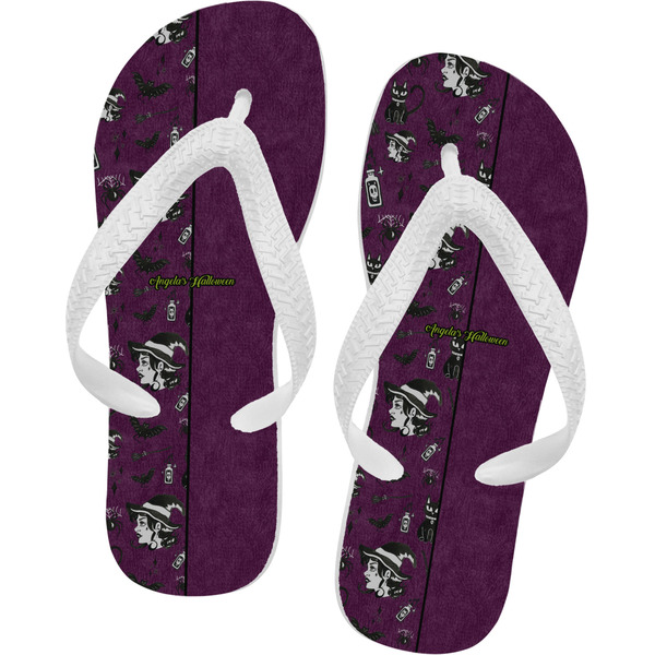 Custom Witches On Halloween Flip Flops - Large (Personalized)