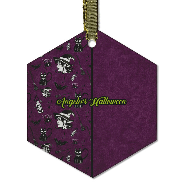 Custom Witches On Halloween Flat Glass Ornament - Hexagon w/ Name or Text
