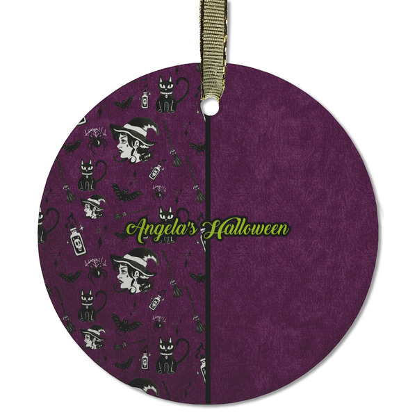 Custom Witches On Halloween Flat Glass Ornament - Round w/ Name or Text