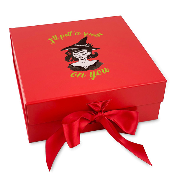 Custom Witches On Halloween Gift Box with Magnetic Lid - Red (Personalized)