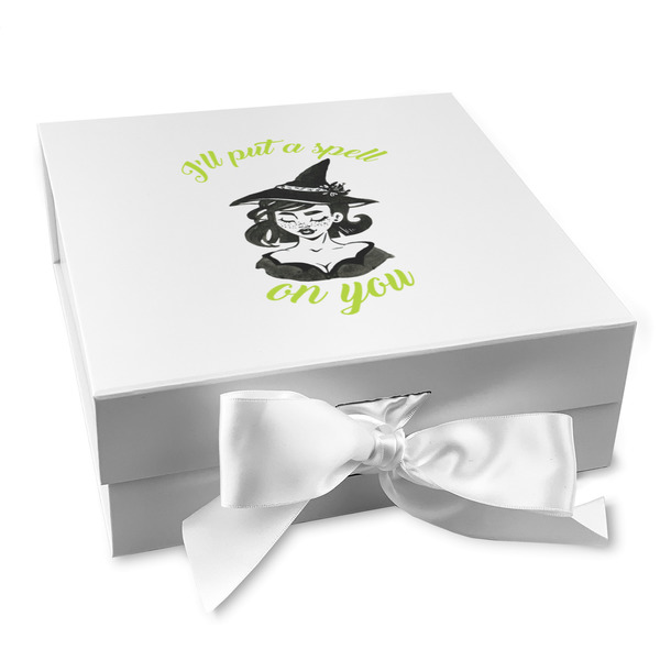 Custom Witches On Halloween Gift Box with Magnetic Lid - White (Personalized)