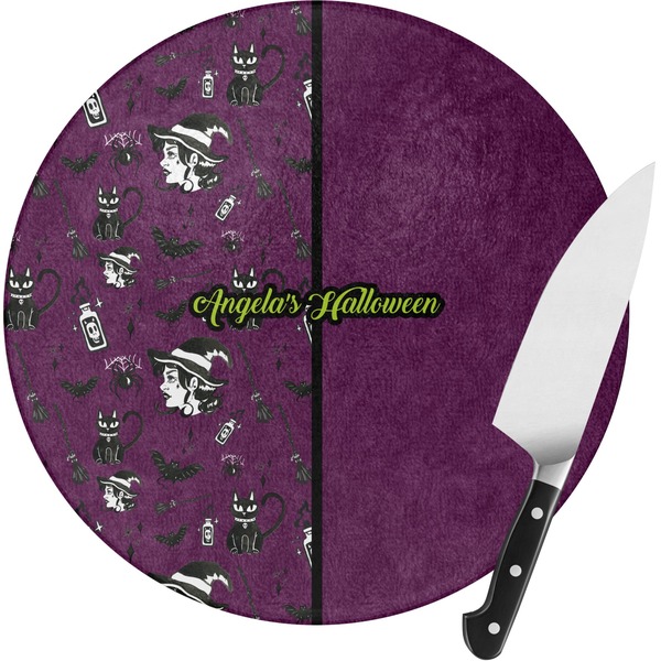 Custom Witches On Halloween Round Glass Cutting Board - Medium (Personalized)