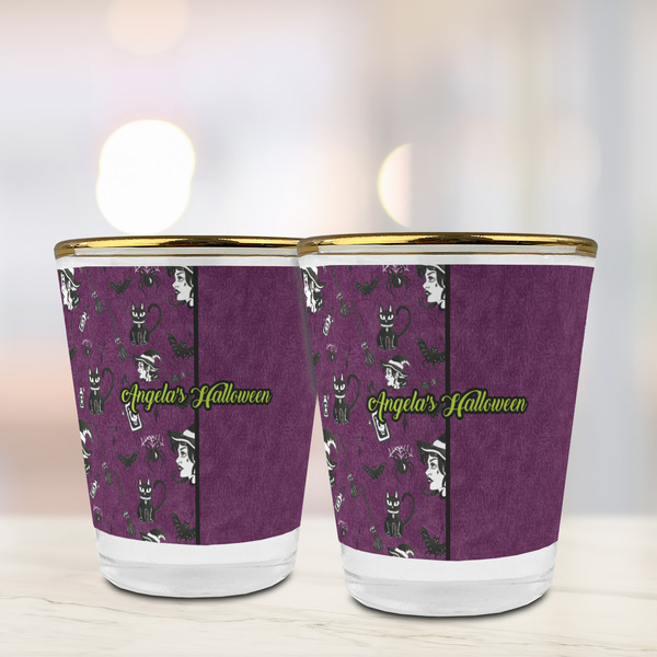 Witches On Halloween Glass Shot Glass - with gold rim - LIFESTYLE