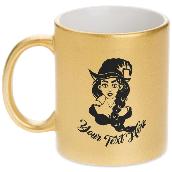 Custom Witches On Halloween Metallic Gold Mug (Personalized)