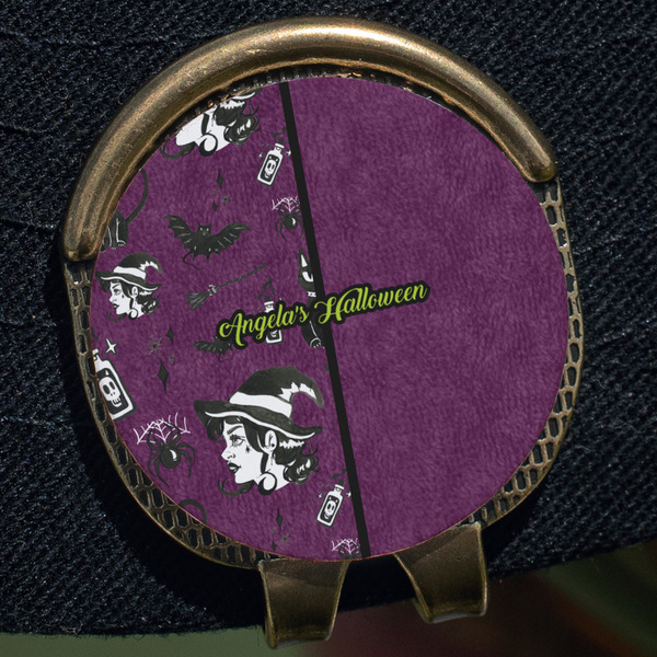 Witches On Halloween Golf Ball Marker Hat Clip - Gold - Close Up