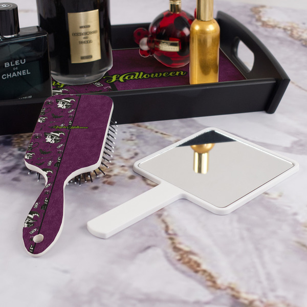Witches On Halloween Hair Brush - With Hand Mirror