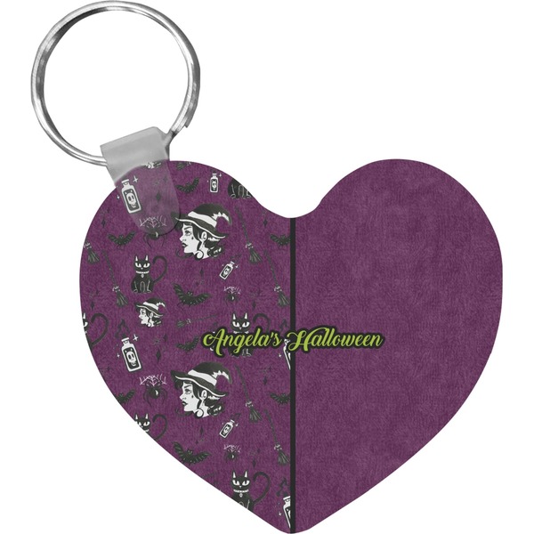 Custom Witches On Halloween Heart Plastic Keychain w/ Name or Text