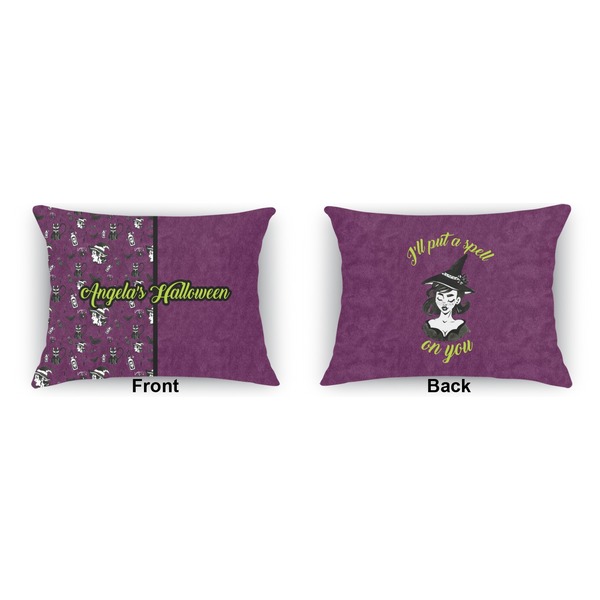 Witches On Halloween Indoor Rectangular Burlap Pillow (Front and Back)