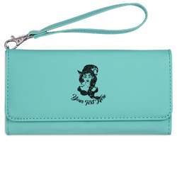 Witches On Halloween Ladies Leatherette Wallet - Laser Engraved- Teal (Personalized)