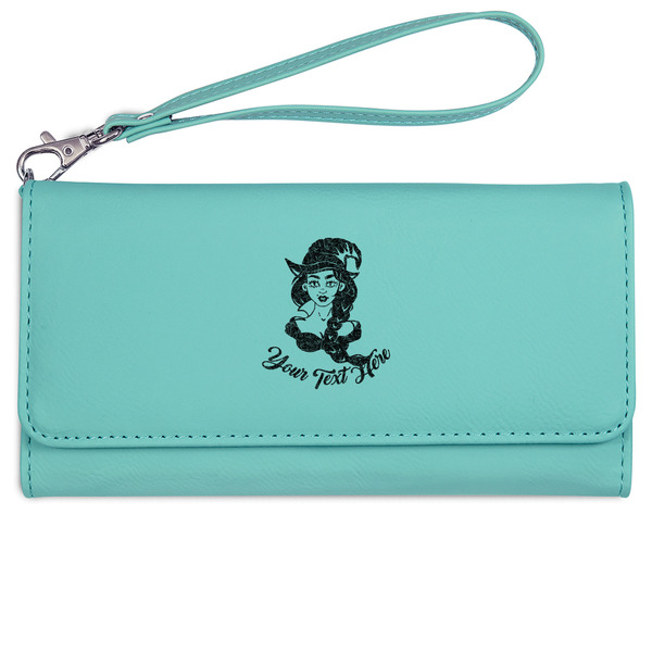 Custom Witches On Halloween Ladies Leatherette Wallet - Laser Engraved- Teal (Personalized)