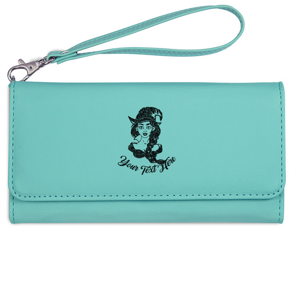 Witches On Halloween Ladies Wallet - Leather - Teal - Front View