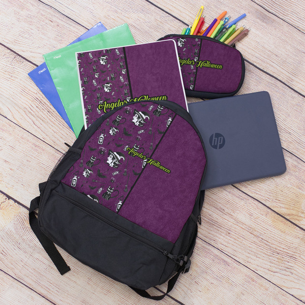 Witches On Halloween Large Backpack - Black - With Stuff