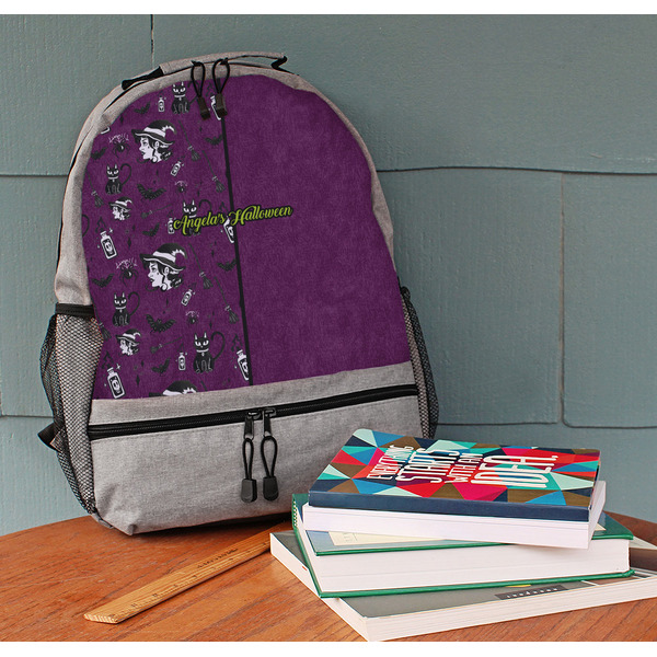 Witches On Halloween Large Backpack - Gray - On Desk