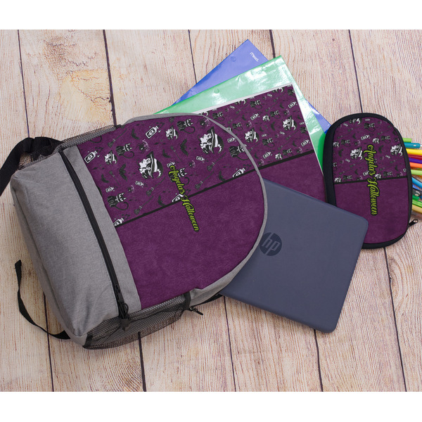 Witches On Halloween Large Backpack - Gray - With Stuff
