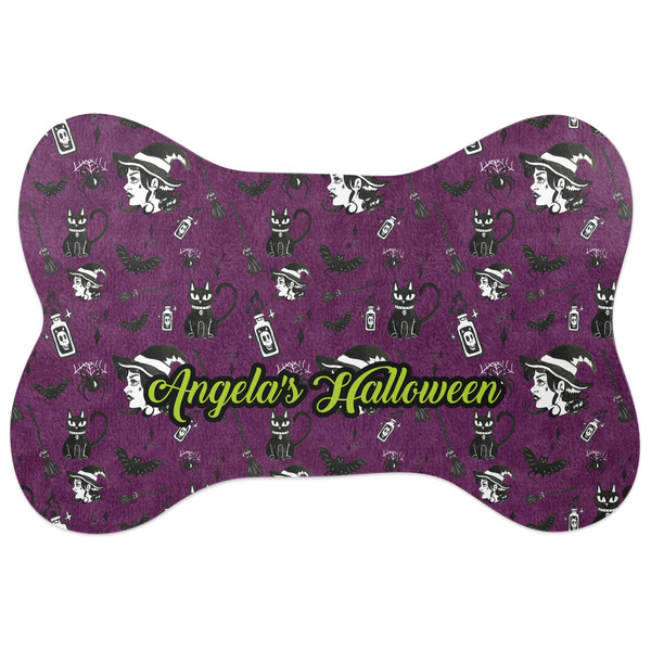Custom Witches On Halloween Bone Shaped Dog Food Mat (Personalized)