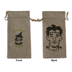Witches On Halloween Large Burlap Gift Bag - Front & Back (Personalized)
