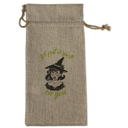 Witches On Halloween Large Burlap Gift Bag - Front (Personalized)