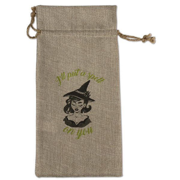Custom Witches On Halloween Large Burlap Gift Bag - Front (Personalized)
