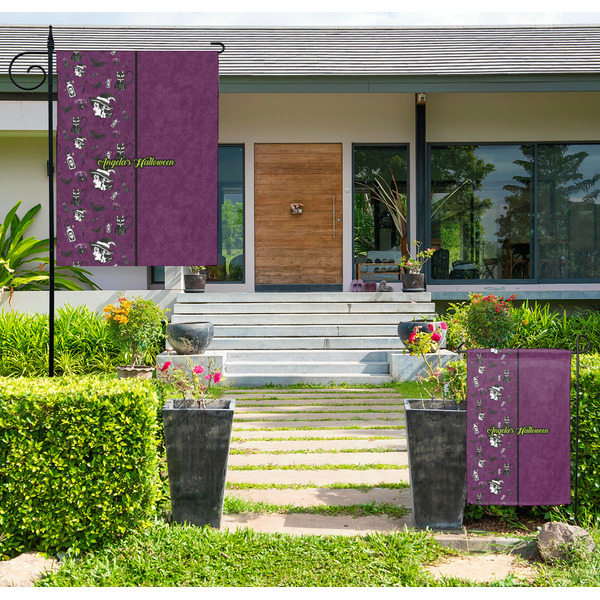 Custom Witches On Halloween Large Garden Flag - Single Sided (Personalized)