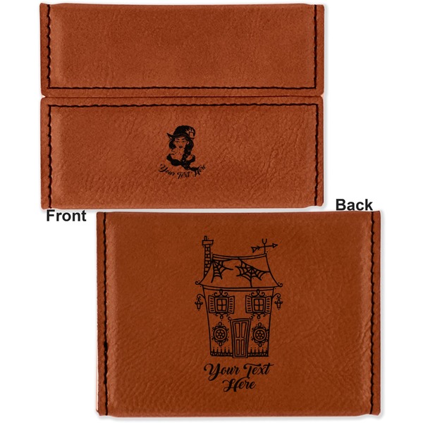 Witches On Halloween Leather Business Card Holder - Front Back