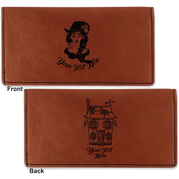 Witches On Halloween Leather Checkbook Holder Front and Back