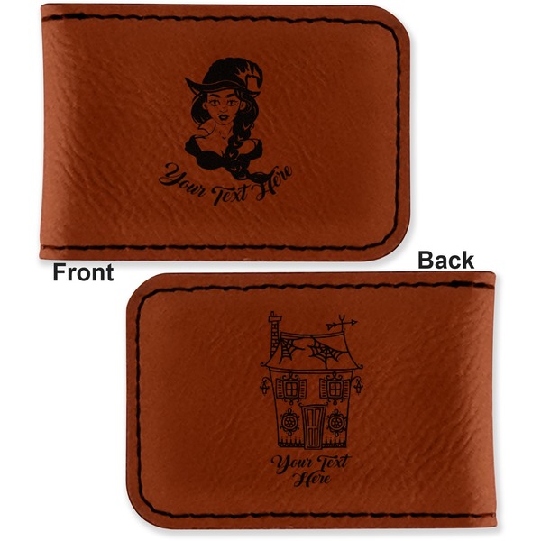 Witches On Halloween Leatherette Magnetic Money Clip - Front and Back